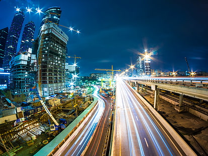 time lapse photo of road with cars, Hypersonic, time lapse, photo, cars, Moscow, 3rd ring  road, MIBC, night, fisheye, VIGILANT, PHOTOGRAPHERS, UNITE, traffic, cityscape, street, urban Scene, transportation, architecture, highway, urban Skyline, speed, downtown District, business, car, dusk, china - East Asia, asia, illuminated, road, modern, skyscraper, city, blurred Motion, hong Kong, built Structure, tower, multiple Lane Highway, HD wallpaper HD wallpaper