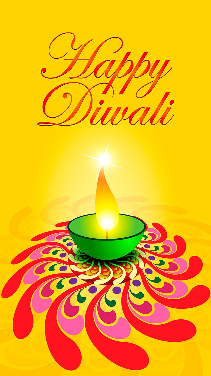Diwali-kortvektor, tealight-ljusillustration med glad diwali-textöverlagring, festivaler / helgdagar, Diwali, festival, semester, djup, HD tapet, telefon tapet