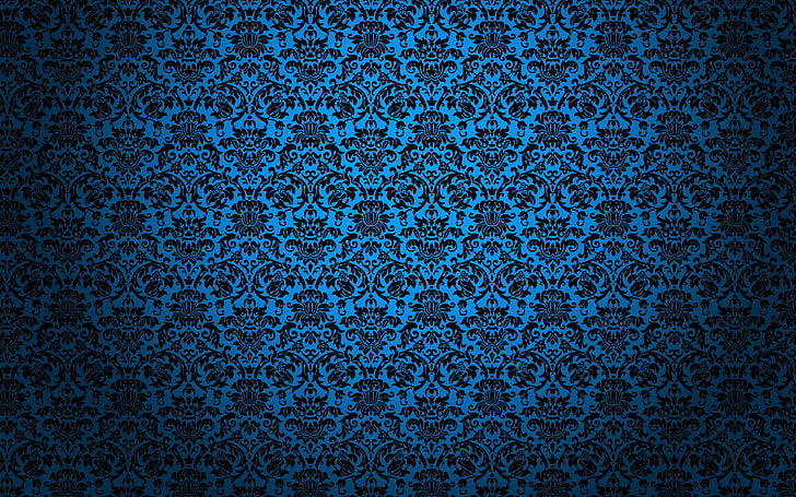 син и черен флорален тапет, син, текстура, текстури, HD тапет