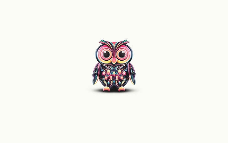 black and pink owl digital wallpaper, animals, owl, digital art, HD wallpaper