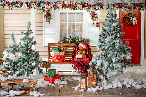 dekorasi, bola, pohon, Tahun Baru, Natal, hadiah, Desain, hadiah, kamar, interior, rumah, Selamat, pohon cemara, Wallpaper HD HD wallpaper