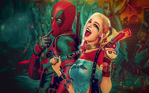 Papel de parede de Deadpool e Harley Quinn, Harley Quinn, piscina morta, Margot Robbie, HD papel de parede HD wallpaper