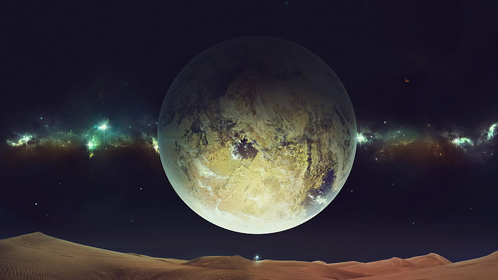 grauer Planet digitale Tapete, Grafik, digitale Kunst, Fantasiekunst, Sterne, Wüste, Raum, HD-Hintergrundbild