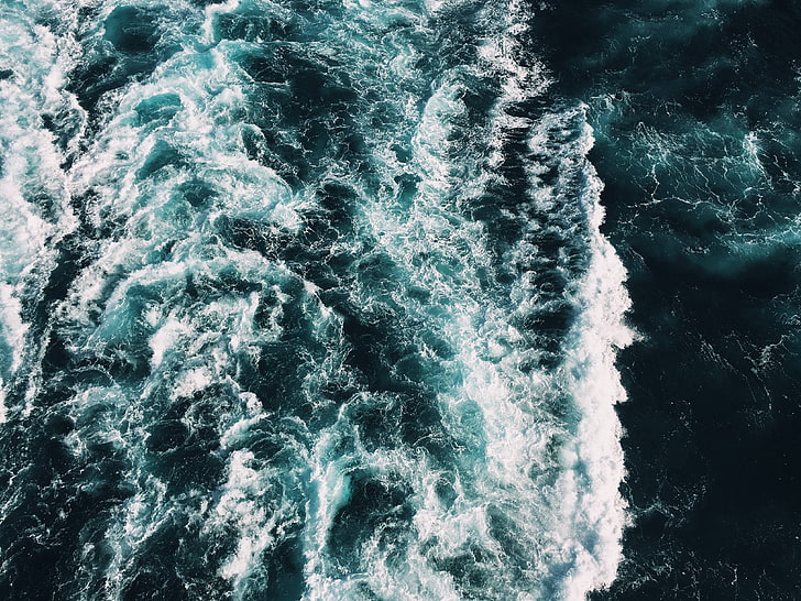 sea, water, dark, turquoise, ocean, waves, churning, HD wallpaper