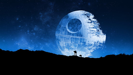 AT, Death Star, ท้องฟ้ายามค่ำคืน, อวกาศ, Star Wars, วอลล์เปเปอร์ HD HD wallpaper