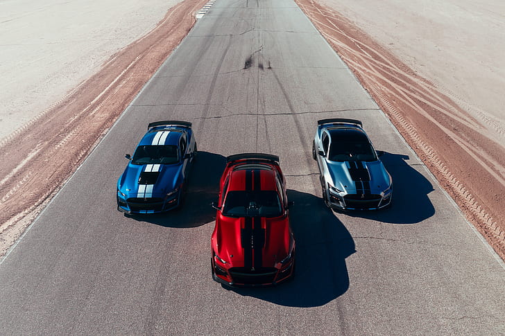 Ford, Ford Mustang Shelby GT500, Carro Azul, Carro, Ford Mustang, Ford Mustang Shelby, Muscle Car, Carro Vermelho, Carro Prateado, Veículo, HD papel de parede