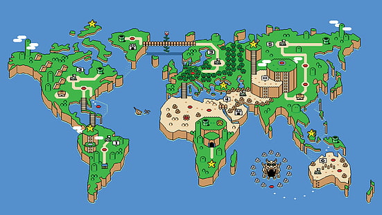 Ilustrasi peta Super Mario World, peta, Super Mario, minimalis, video game, Wallpaper HD HD wallpaper