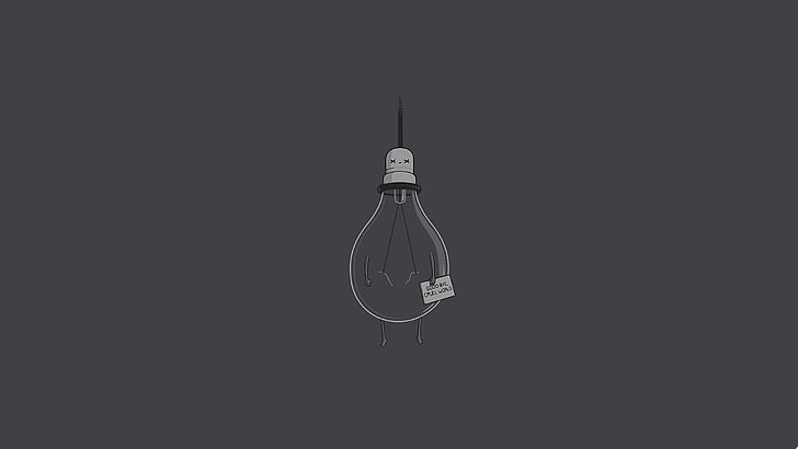 illustrazione della lampadina, illustrazione della lampadina, semplice, minimalismo, umorismo, lampadina, umorismo oscuro, Sfondo HD