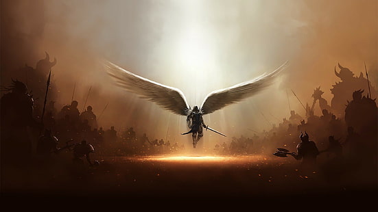 Tyrael, fantasy, art, archangel, games, wing, tyrael, fantasy, art, archangel, wing, HD wallpaper HD wallpaper