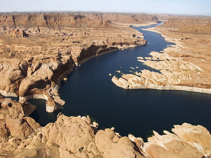 cuerpo de agua, piedras, cañones, río, desierto, Fondo de pantalla HD