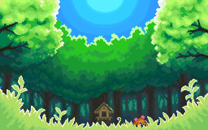 zielone drzewa liściaste, Pokémon, gry wideo, pixel art, piksele, Tapety HD