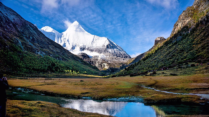 自然、アジア、自然保護区、水、空、山の風景、高地、反射、荒野、ヤーディン自然保護区、山、山岳地形、神聖、チベット、大城、ガーゼ、四川、中国、ピーク、ヤーディン国立自然保護区、 HDデスクトップの壁紙