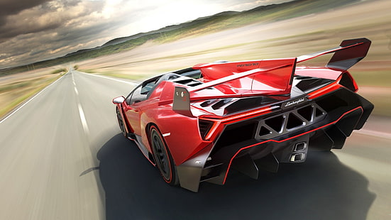 röd och svart kupé, bil, Lamborghini, Veneno, Lamborghini Veneno, fordon, väg, röda bilar, HD tapet HD wallpaper