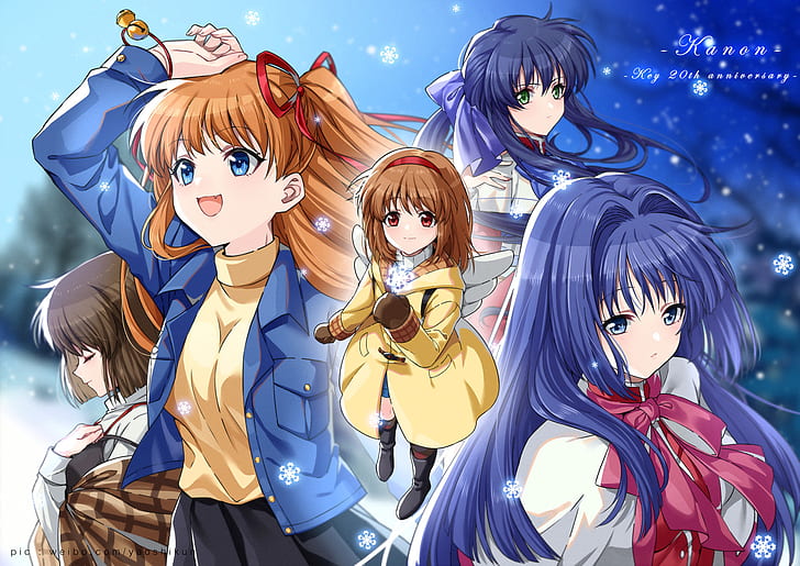 Anime, Kanon, Ayu Tsukimiya, Mai Kawasumi, Makoto Sawatari, Nayuki Minase, Shiori Misaka, Tapety HD