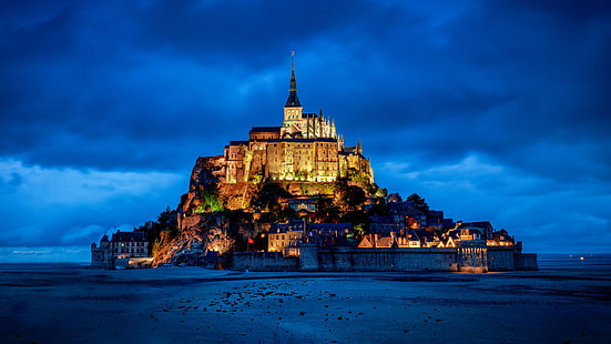 castello, Francia, montagna, fortezza, Normandia, Mont-Saint-Michel, Mont Saint-Michel, Sfondo HD HD wallpaper