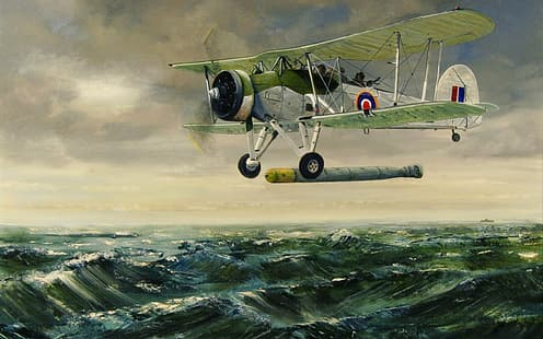 Segunda Guerra Mundial, avión, avión, militar, avión militar, biplano, Royal Navy, Reino Unido, bombardero torpedo, Fairey Swordfish, Fondo de pantalla HD HD wallpaper