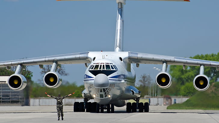 飛行機、IL-76、軍事輸送、イリューシン、ウクライナ空軍、 HDデスクトップの壁紙