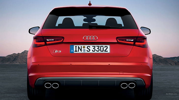 Audi s3 hatchback merah pipa knalpot mobil jerman menyesuaikan tampilan belakang spion, Wallpaper HD