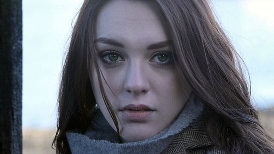 mujer, morena, Imogen Dyer, ojos verdes, cara, abrigos, modelo, Fondo de pantalla HD HD wallpaper