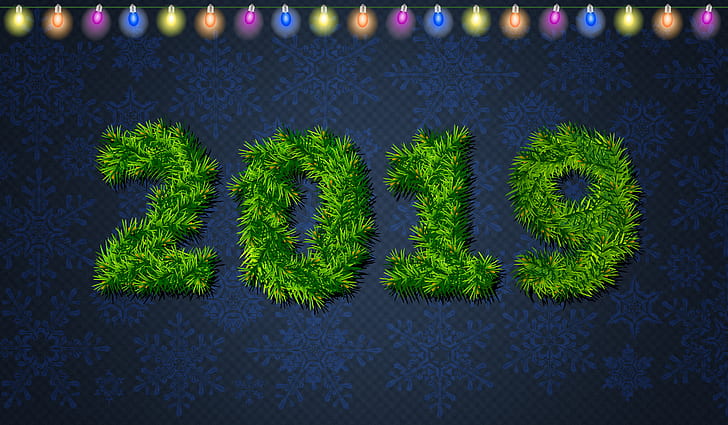 Grün, Blau, Happy New Year, 2019 (Jahr), Zahlen, Neujahr, HD-Hintergrundbild