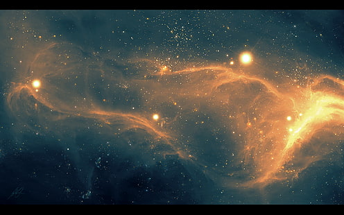 خلفية مجرة ​​برتقالية وسوداء ، فضاء ، TylerCreatesWorlds ، فن الفضاء ، سديم، خلفية HD HD wallpaper