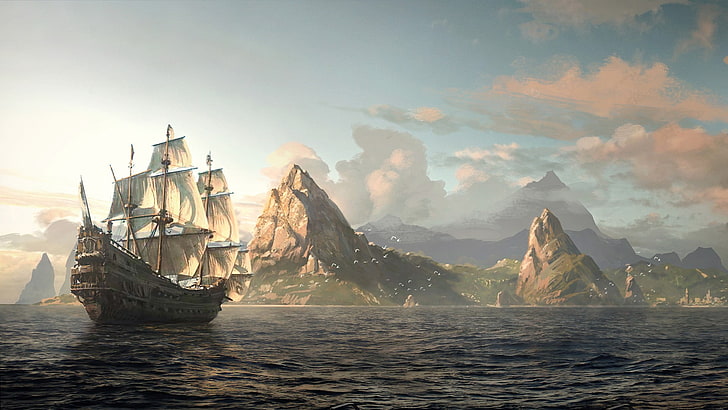 gray ship, artwork, landscape, Anno, HD wallpaper