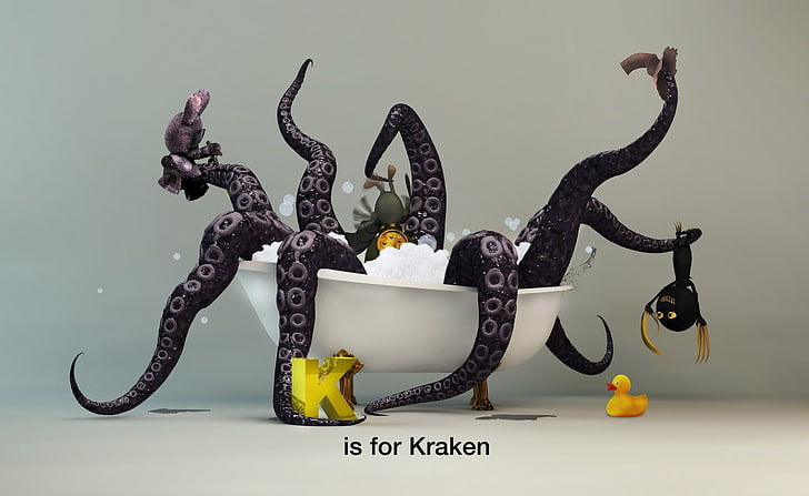 Funny Kraken Monster, illustration de poulpe, drôle, Monster, Kraken, Fond d'écran HD
