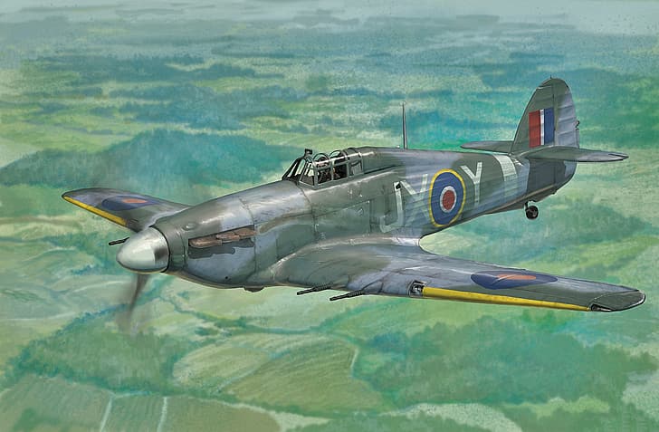 arte, avião, aviação, Hawker Hurricane, ww2, HD papel de parede
