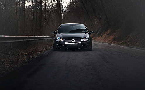 black Volkswagen car, Volkswagen, car, Volkswagen Golf Mk5, vehicle, HD wallpaper HD wallpaper