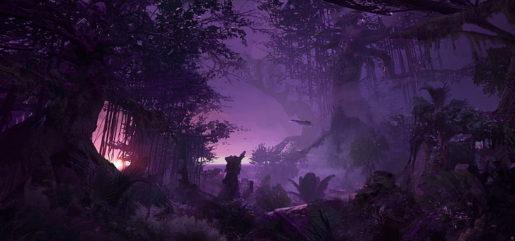 fantasy themed rain forest wallpaper, digital art, artwork, jungle, landscape, HD wallpaper