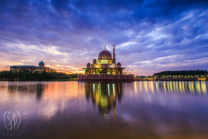 Mosques, Putra Mosque, Malaysia, Putrajaya, Twilight, HD wallpaper