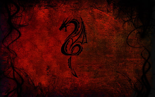 siyah ejderha logosu, ejderha, desen, kırmızı, siyah, HD masaüstü duvar kağıdı HD wallpaper