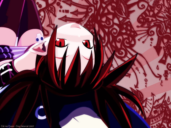female anime character digital wallpaper, disgaea etna, girl, bang, red eyes, smile, HD wallpaper