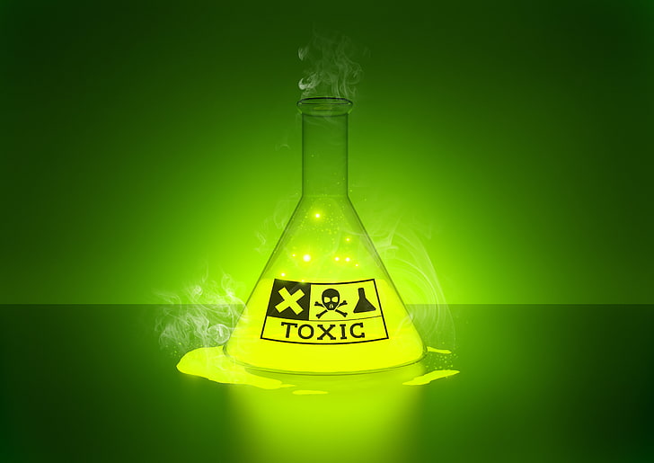 Giftiger Laborkolben, giftig, Glut, Flüssigkeit, Labor, HD-Hintergrundbild