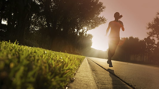 jogging, wanita di luar ruangan, olahraga, lari, sinar matahari, Wallpaper HD HD wallpaper