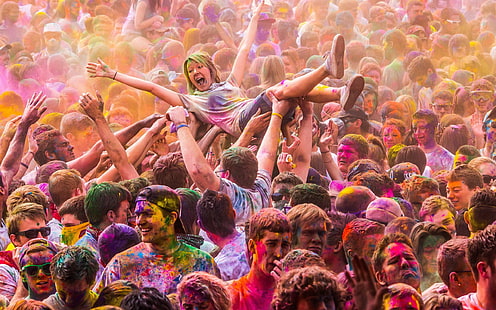 kolor, kolory, festiwal, hindus, holi, indie, wiosna, Tapety HD HD wallpaper
