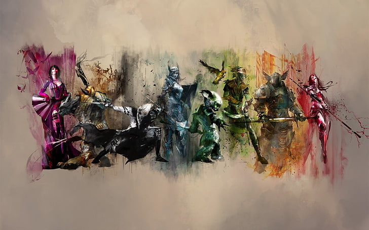 cartoon characters painting, digital art, painting, warrior, Guild Wars 2, HD wallpaper