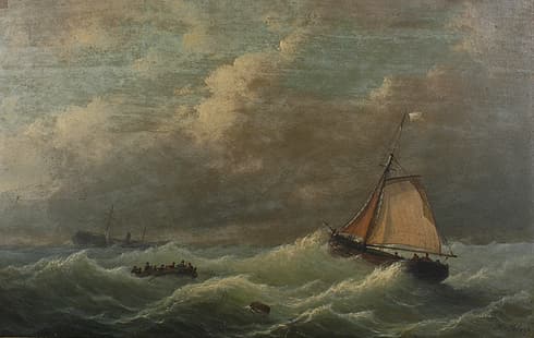 Henri Adolphe Schaep, arte classica, pittura ad olio, pittura, nave, mare, Sfondo HD HD wallpaper