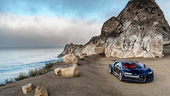 Bugatti Chiron mavi lüks araba, Kuzey Amerika, sahil, Bugatti, Chiron, mavi, lüks, Araba, Kuzey, Amerika, sahil, HD masaüstü duvar kağıdı HD wallpaper