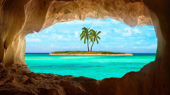 jaskinia, wyspa, Karaiby, Tapety HD HD wallpaper