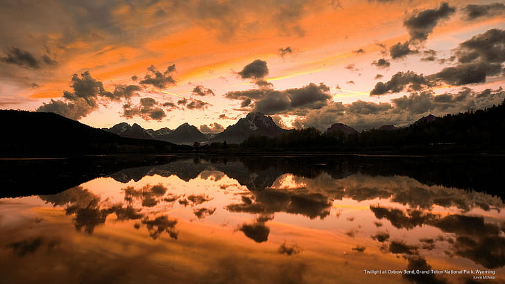 Twilight a Oxbow Bend, Grand Teton National Park, Wyoming, Parchi nazionali, Sfondo HD