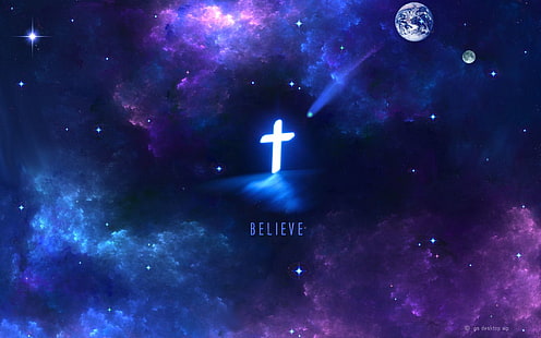 cross and believe illustration, Religious, Christian, Cross, Galaxy, HD wallpaper HD wallpaper