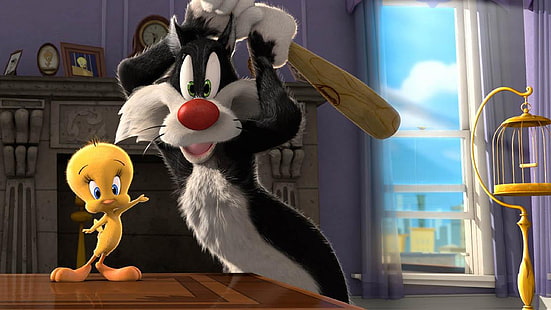 Dibujos animados Sylvester Cat y Tweety Bird Looney Tunes fondo de pantalla HD 2560 × 1440, Fondo de pantalla HD HD wallpaper