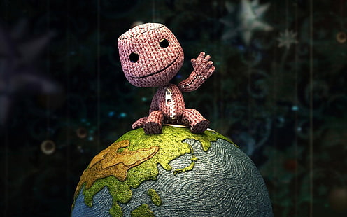 коричневая плетеная игрушка, Little Big Planet, Sackboy, Earth, happy, видеоигры, HD обои HD wallpaper