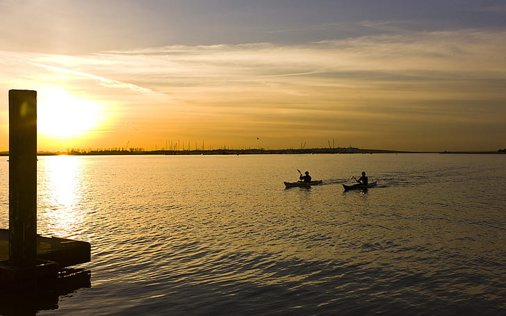 Canoe Sunlight Sunset Ocean HD, natur, hav, solnedgång, solljus, kanot, HD tapet