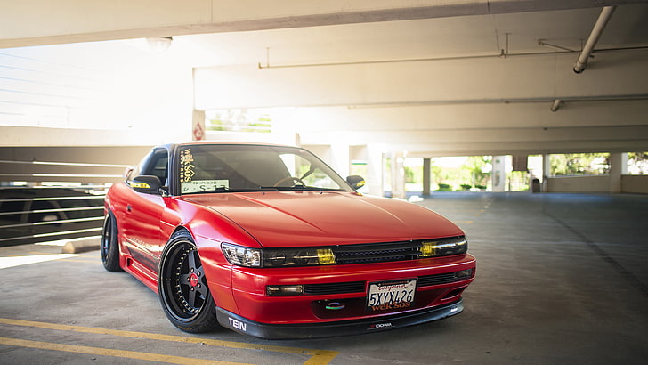 red coupe, Nissan, silvia, s13, Sylvia, HD wallpaper