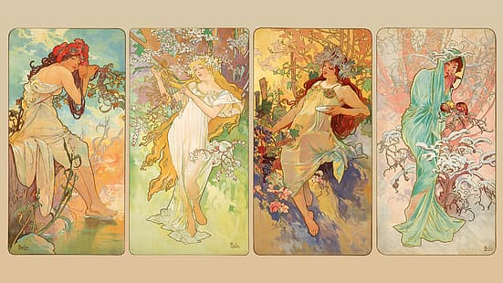 Alphonse Mucha, Art Nouveau, illustration, art traditionnel, Fond d'écran HD HD wallpaper