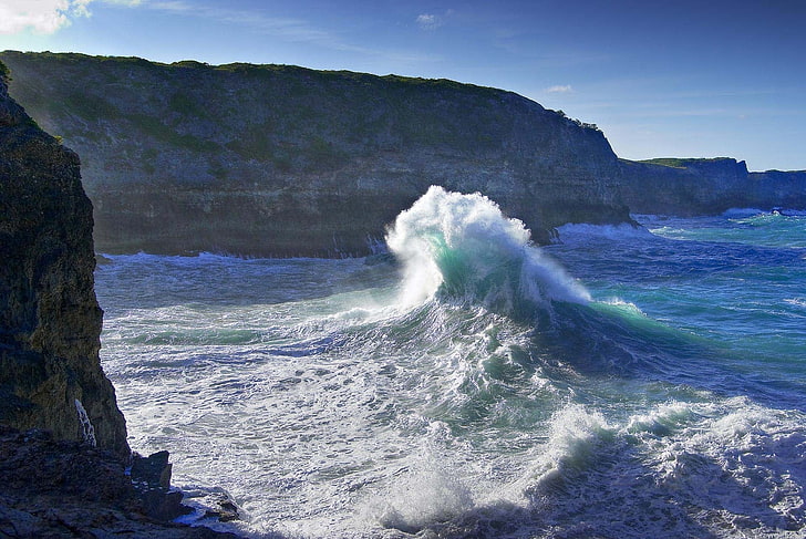 olas oceánicas, costa, océano, ola, tormenta, rocas, golpe, Fondo de pantalla HD
