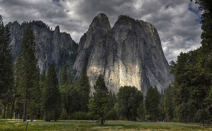 Middle Cathedral Rock, Yosemite Valley,..., grey mountains, United States, California, Travel, Nature, Landscape, Scenery, Rock, Mountain, Trip, Amazing, Photography, Park, Holiday, Clouds, Scenic, Yosemite, Adventure, Vacation, Tour, mariposa, unitedstates, touristattraction, tourism, stormclouds, yosemitenationalpark, traveltheworld, cathedralrock, HD wallpaper