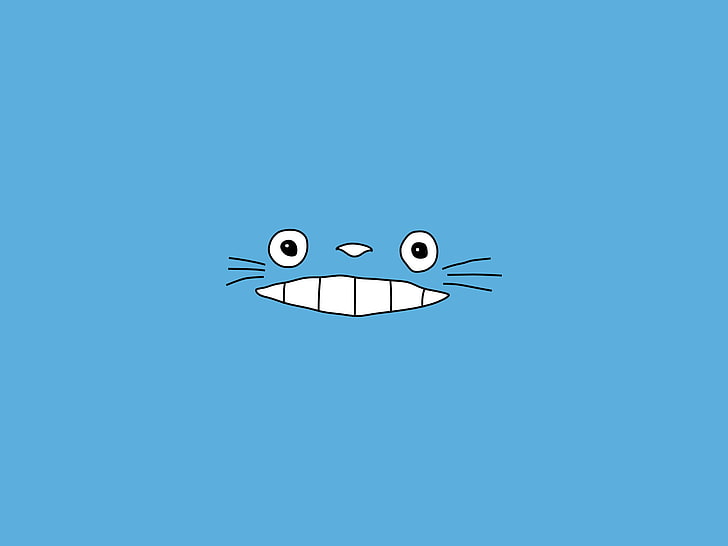Totoro, min granne Totoro, blå, ansikte, teckning, minimalism, HD tapet